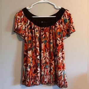 Y2K AB Studio Orange and Brown Floral Short Sleeve Blouse
